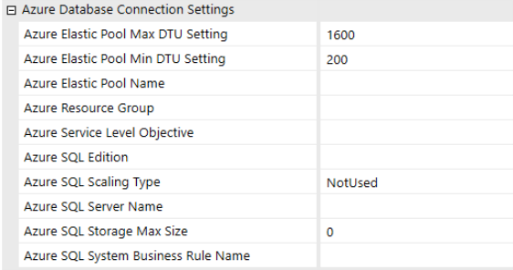 Azure Database Connection Settings dialog box